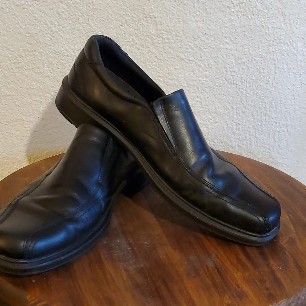 Ecco- Mens Black Leather Slip On Loafers Dress Shoes Comfort New! Sz.13